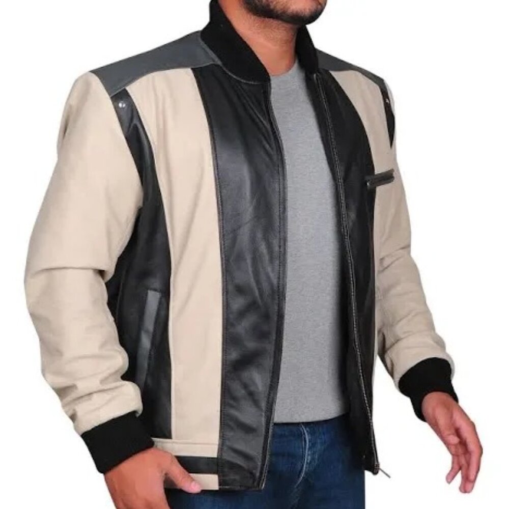 Men's Black and Cream Bomber Jacket